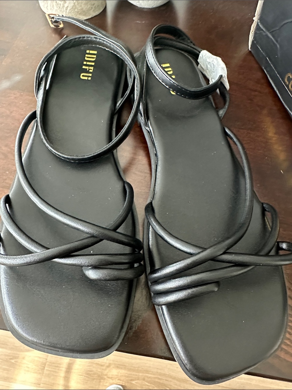 Black Strappy Flat Sandals - Women